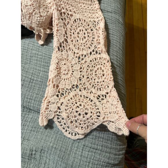 Seventh Avenue Cream Shawl Cottagecore Boho Crochet Knit Duster Cardigan S - Picture 4 of 4